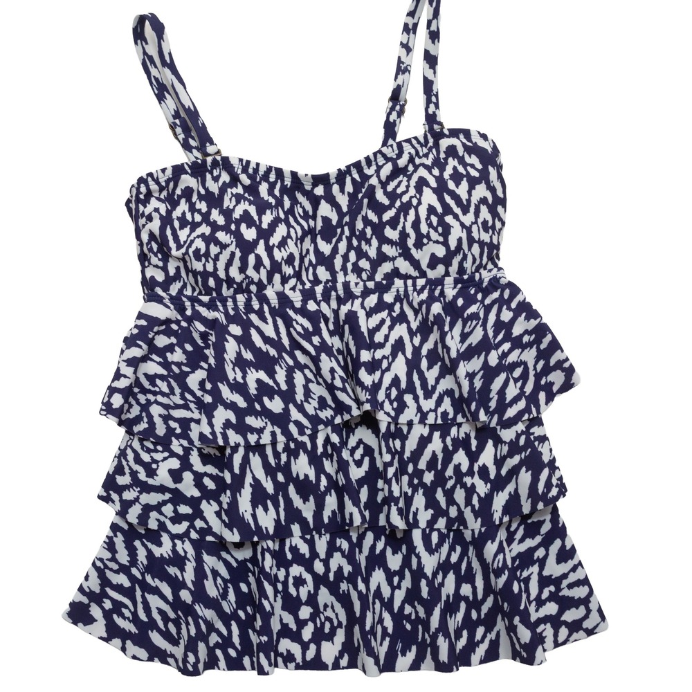 Island Escape Tankini Swim Top Womens 6 Navy White NWT Ruffle Waist Minimizer - Picture 3 of 8